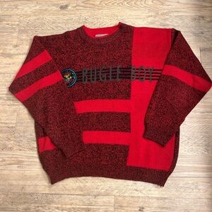 Bugle Boy Geometric Pattern Crewneck in Red and Black Size M